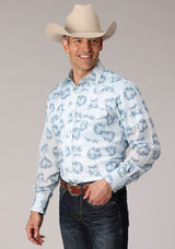 Roper Mens Multi Blue Floral Print Long Sleeve Snap Western Shirt