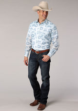 Roper Mens Multi Blue Floral Print Long Sleeve Snap Western Shirt