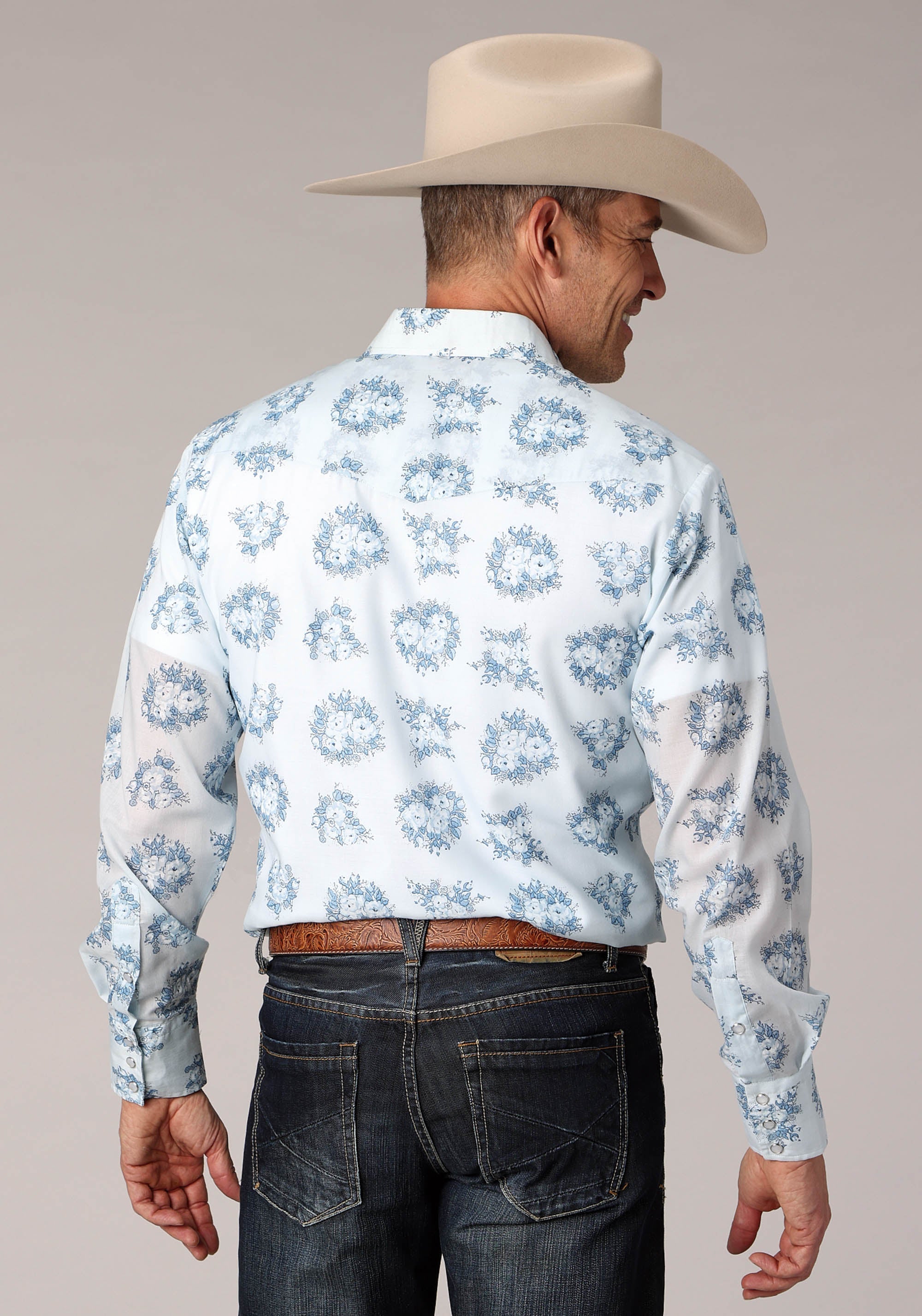 Roper Mens Multi Blue Floral Print Long Sleeve Snap Western Shirt