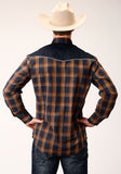 Roper Mens Long Sleeve Snap Navy And Brown Plaid Western Shirt - Roper