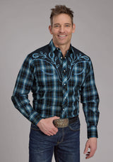 Roper Mens Mulit Blue Windowpane Plaid Long Sleeve Snap Western Shirt - Roper - Flyclothing LLC