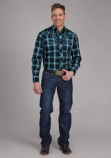 Roper Mens Mulit Blue Windowpane Plaid Long Sleeve Snap Western Shirt - Roper - Flyclothing LLC