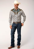 Roper Mens Long Sleeve Snap Brown  Blue  And White Plaid Western Shirt - Roper
