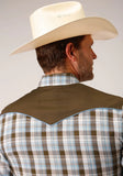 Roper Mens Long Sleeve Snap Brown  Blue  And White Plaid Western Shirt - Roper
