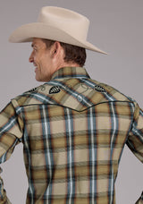 Roper Mens Tan Plaids Long Sleeve Snap Western Shirt