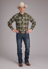 Roper Mens Tan Plaids Long Sleeve Snap Western Shirt