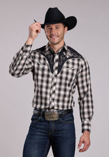 Mens Roper Black Plaid Long Sleeve Snap Shirt