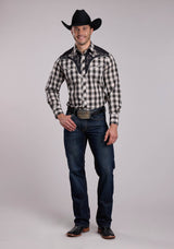 Mens Roper Black Plaid Long Sleeve Snap Shirt