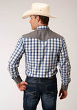 Roper Mens Long Sleeve Snap Royal  Black  And Cream Plaid Western Shirt - Roper