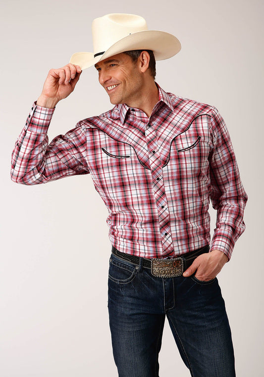 Roper Mens Long Sleeve Snap Red Plaid Western Shirt - Roper