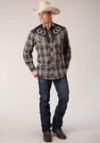 Roper Mens Long Sleeve Snap Chocolate And Cream Plaid Western Shirt - Roper