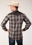 Roper Mens Long Sleeve Snap Chocolate And Cream Plaid Western Shirt - Roper