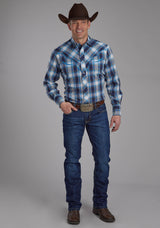 Roper Mens Multi Blue And White Plaid Long Sleeve Snap Western Shirt