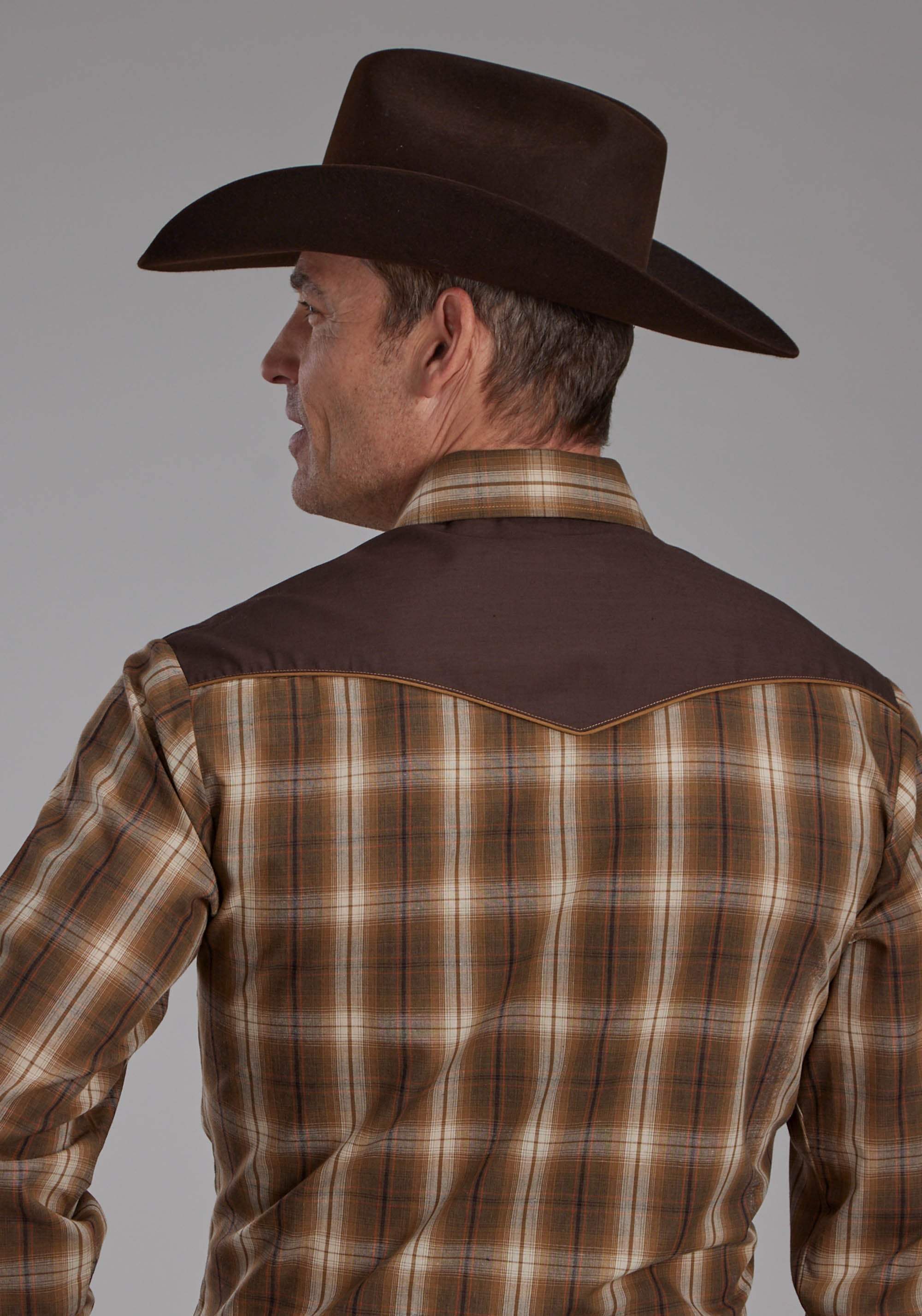 Roper Mens Tobacco, Black, And Red Plaid Long Sleeve Snap Western Shirt - Roper - Flyclothing LLC