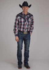 Roper Mens Black Gray Cream And Red Plaid Long Sleeve Snap Western Shirt - Roper - Flyclothing LLC