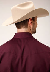 Roper Mens Long Sleeve Snap Solid Broadcloth  Wine Western Shirt - Roper