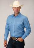Roper Mens Long Sleeve Snap Solid Broadcloth  Heritage Blue Western Shirt - Roper