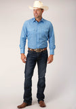 Roper Mens Long Sleeve Snap Solid Broadcloth  Heritage Blue Western Shirt - Roper