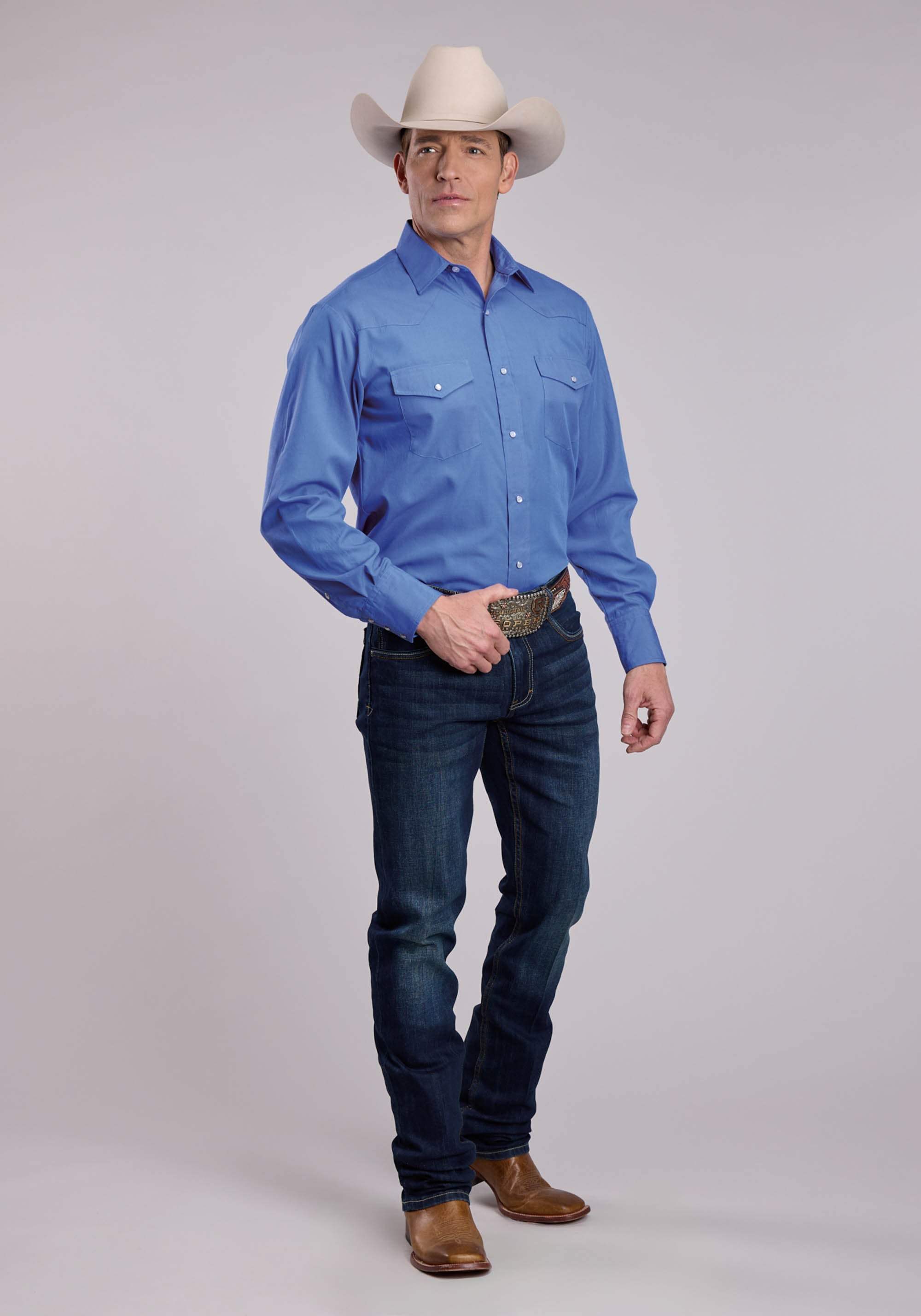 Mens Roper Solid Sky Blue Long Sleeve Snap Shirt - Roper - Flyclothing LLC