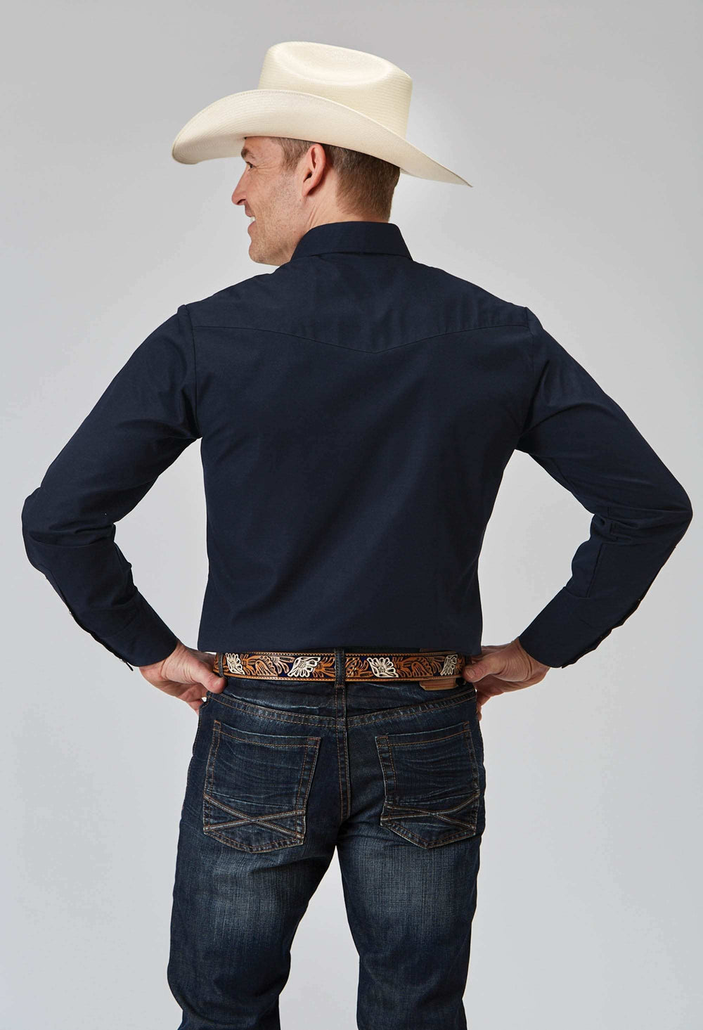 Roper Mens Long Sleeve Snap Solid Broadcloth Deep Navy Western Shirt - Roper - Flyclothing LLC
