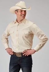 Roper Mens Long Sleeve Snap Solid Broadcloth Warm Ecru Western Shirt - Roper - Flyclothing LLC