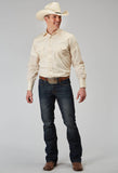 Roper Mens Long Sleeve Snap Solid Broadcloth Warm Ecru Western Shirt - Roper