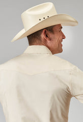 Roper Mens Long Sleeve Snap Solid Broadcloth Warm Ecru Western Shirt - Roper