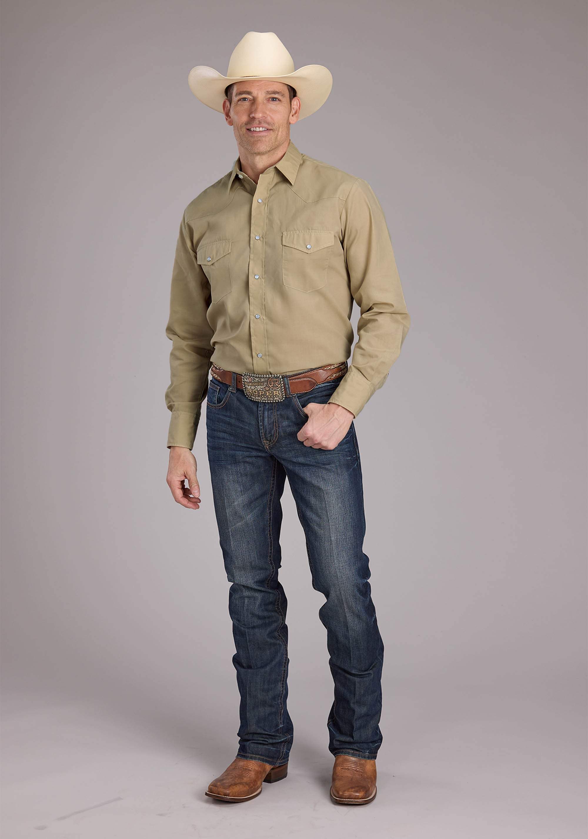 Roper Mens Solid Tan Long Sleeve Snap Western Shirt - Roper - Flyclothing LLC