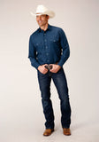 Roper Mens Long Sleeve Snap Solid Broadcloth  Summer Navy Western Shirt - Roper