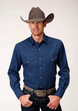 Roper Mens Long Sleeve Snap Solid Broadcloth  Denim Blue Western Shirt - Roper