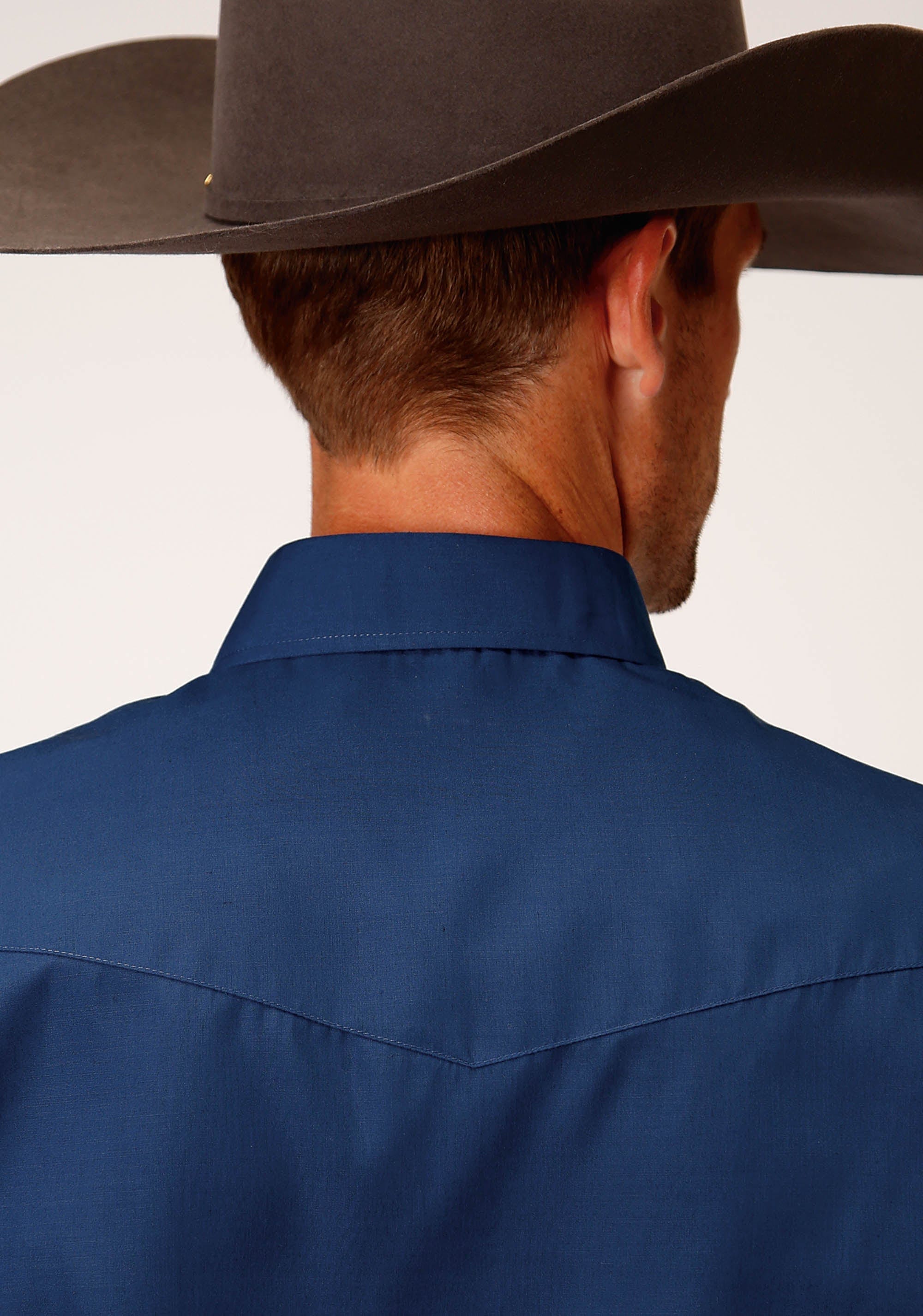 Roper Mens Long Sleeve Snap Solid Broadcloth  Denim Blue Western Shirt - Roper