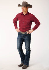 Roper Mens Long Sleeve Snap Solid Broadcloth  Deepoly Rayonusset Western Shirt - Roper