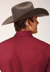 Roper Mens Long Sleeve Snap Solid Broadcloth  Deepoly Rayonusset Western Shirt - Roper