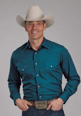 Roper Mens Solid Blue Steel Long Sleeve Snap Western Shirt - Roper - Flyclothing LLC