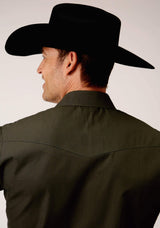Roper Mens Long Sleeve Snap Solid Broadcloth Deep Olive Western Shirt - Roper - Flyclothing LLC