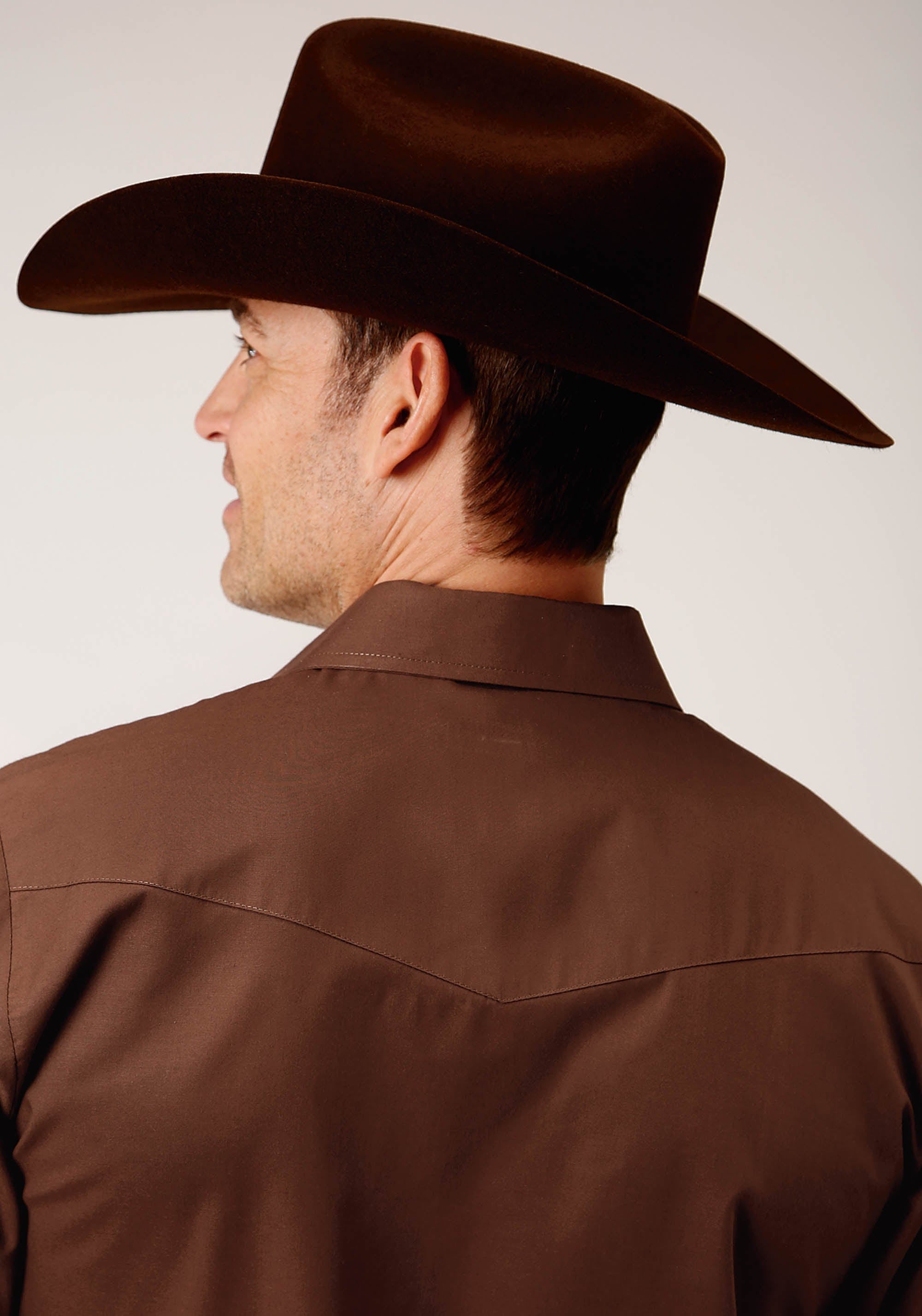 Roper Mens Long Sleeve Snap Solid Broadcloth  Warm Brown Western Shirt - Roper