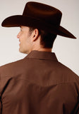 Roper Mens Long Sleeve Snap Solid Broadcloth  Warm Brown Western Shirt - Roper