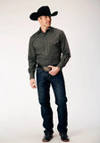 Roper Mens Long Sleeve Snap Dark Charcoal Grey Solid Broadcloth Western Shirt - Roper