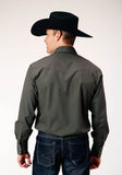 Roper Mens Long Sleeve Snap Dark Charcoal Grey Solid Broadcloth Western Shirt