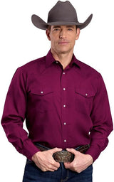Roper Mens Long Sleeve Snap Solid Broadcloth - Wine Western Shirt - Roper - Flyclothing LLC