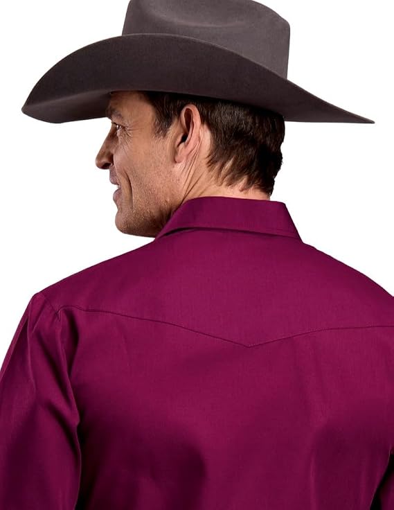 Roper Mens Long Sleeve Snap Solid Broadcloth - Wine Western Shirt - Roper - Flyclothing LLC