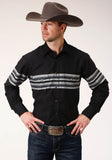 Roper Mens Long Sleeve Snap Black And Grey Border Stripe Western Shirt - Roper
