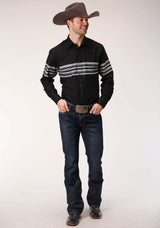 Roper Mens Long Sleeve Snap Black And Grey Border Stripe Western Shirt - Roper - Flyclothing LLC