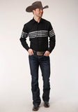 Roper Mens Long Sleeve Snap Black And Grey Border Stripe Western Shirt - Roper