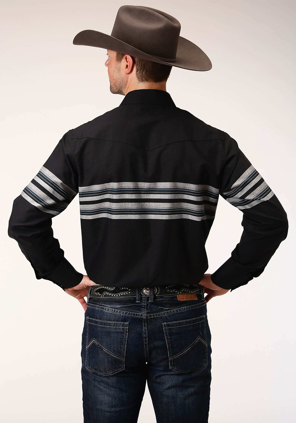 Roper Mens Long Sleeve Snap Black And Grey Border Stripe Western Shirt - Roper - Flyclothing LLC