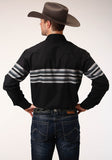 Roper Mens Long Sleeve Snap Black And Grey Border Stripe Western Shirt - Roper