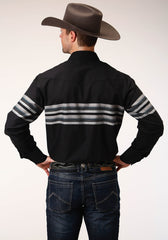 Roper Mens Long Sleeve Snap Black And Grey Border Stripe Western Shirt - Roper