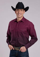 Mens Roper Wine Black Border Stripe Long Sleeve Snap Shirt - Roper - Flyclothing LLC