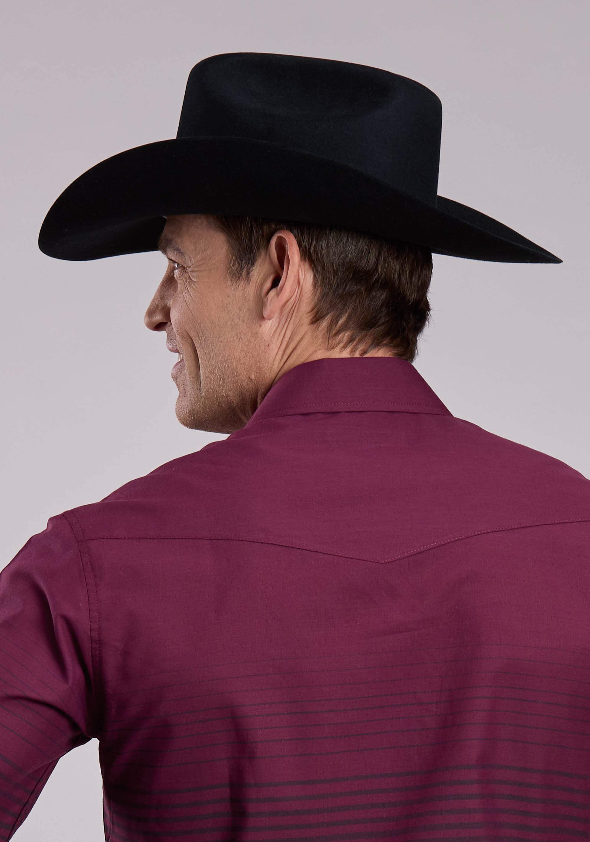 Mens Roper Wine Black Border Stripe Long Sleeve Snap Shirt - Roper - Flyclothing LLC