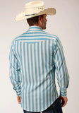 Roper Mens Long Sleeve Snap Aqua  And Cream Ombre Stripe Western Shirt - Roper
